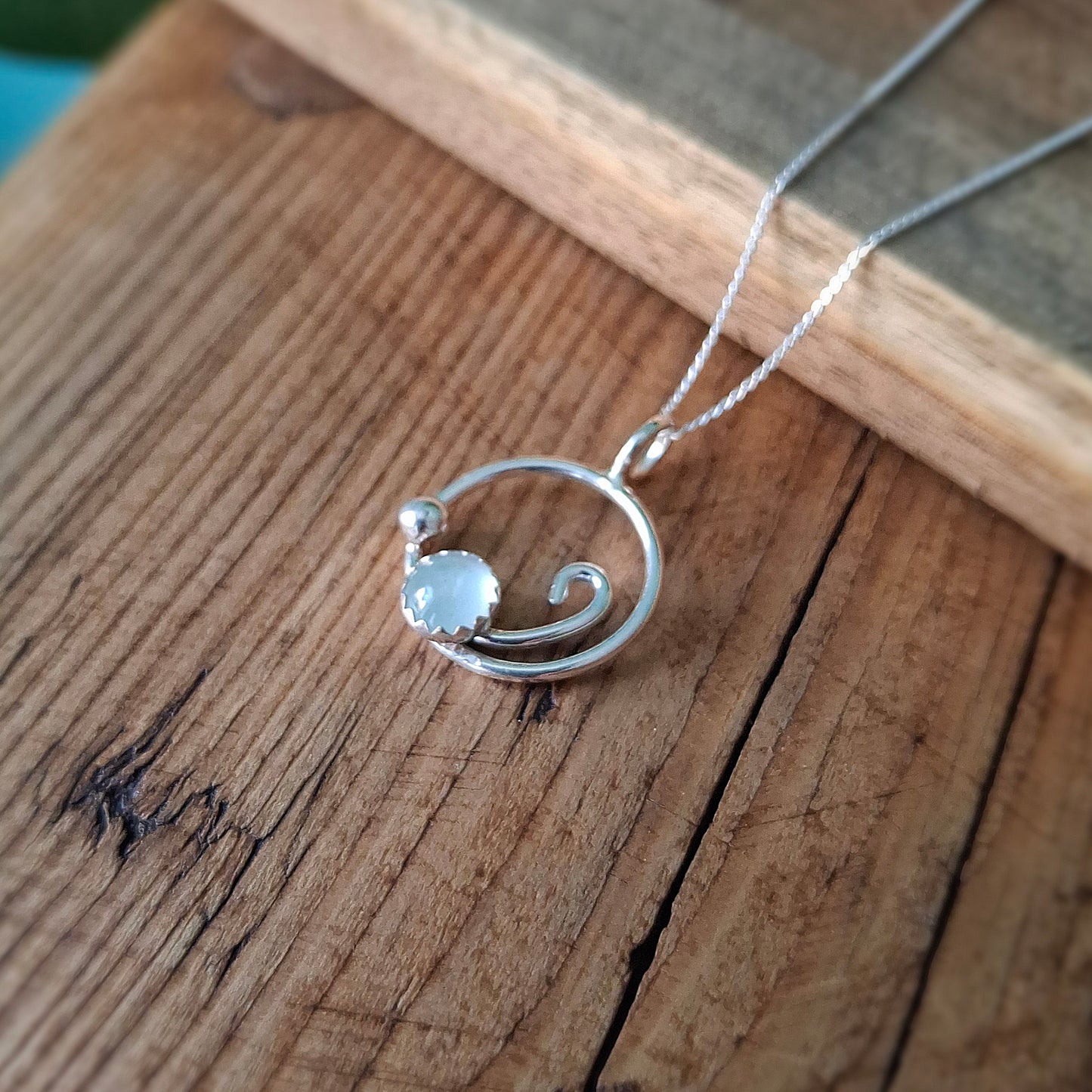 Handmade Silver Wave Necklace Aquamarine small