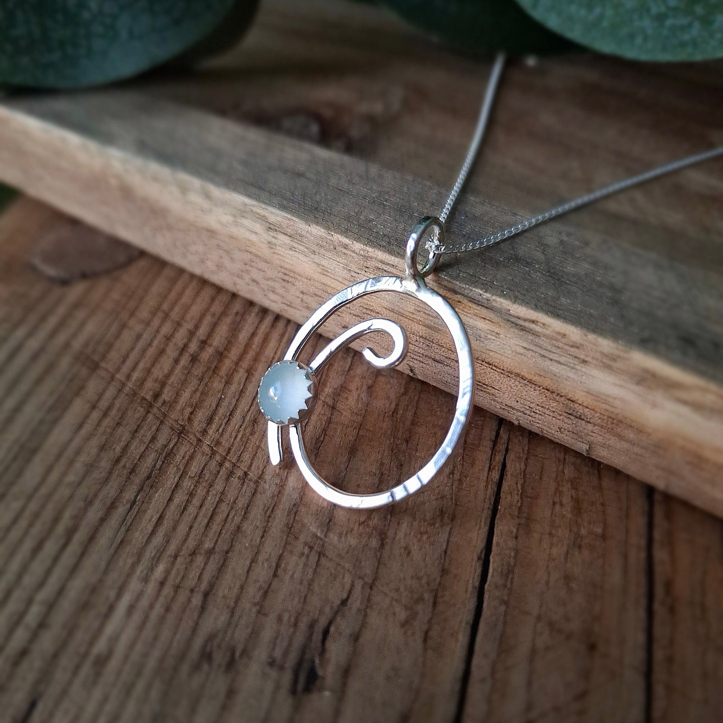 Handmade Silver Wave Necklace Aquamarine medium