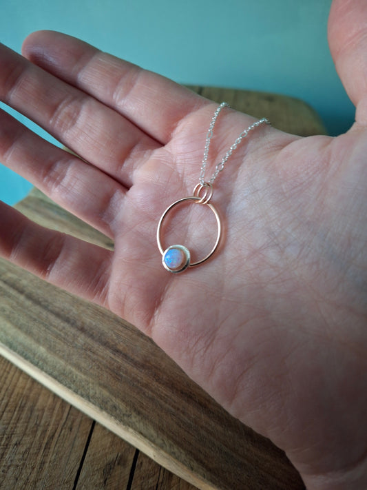 Winter Sunrise Pendant Necklace with 14k Rose Gold and Opal
