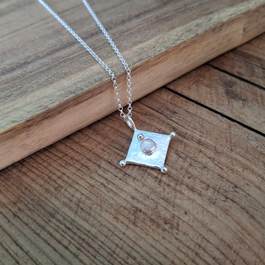 Boho Moon Stone Square Silver Necklace