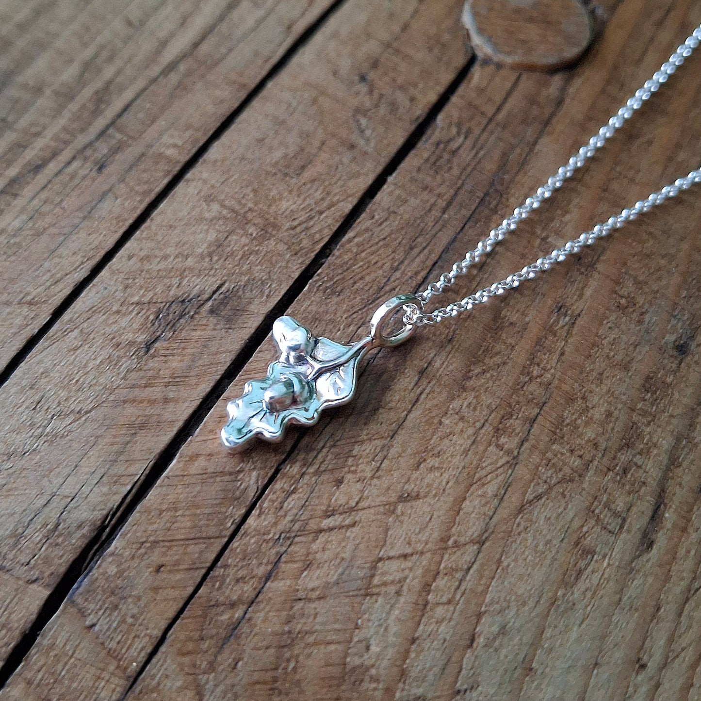 Small Oak Leaf and Acorn Silver Necklace