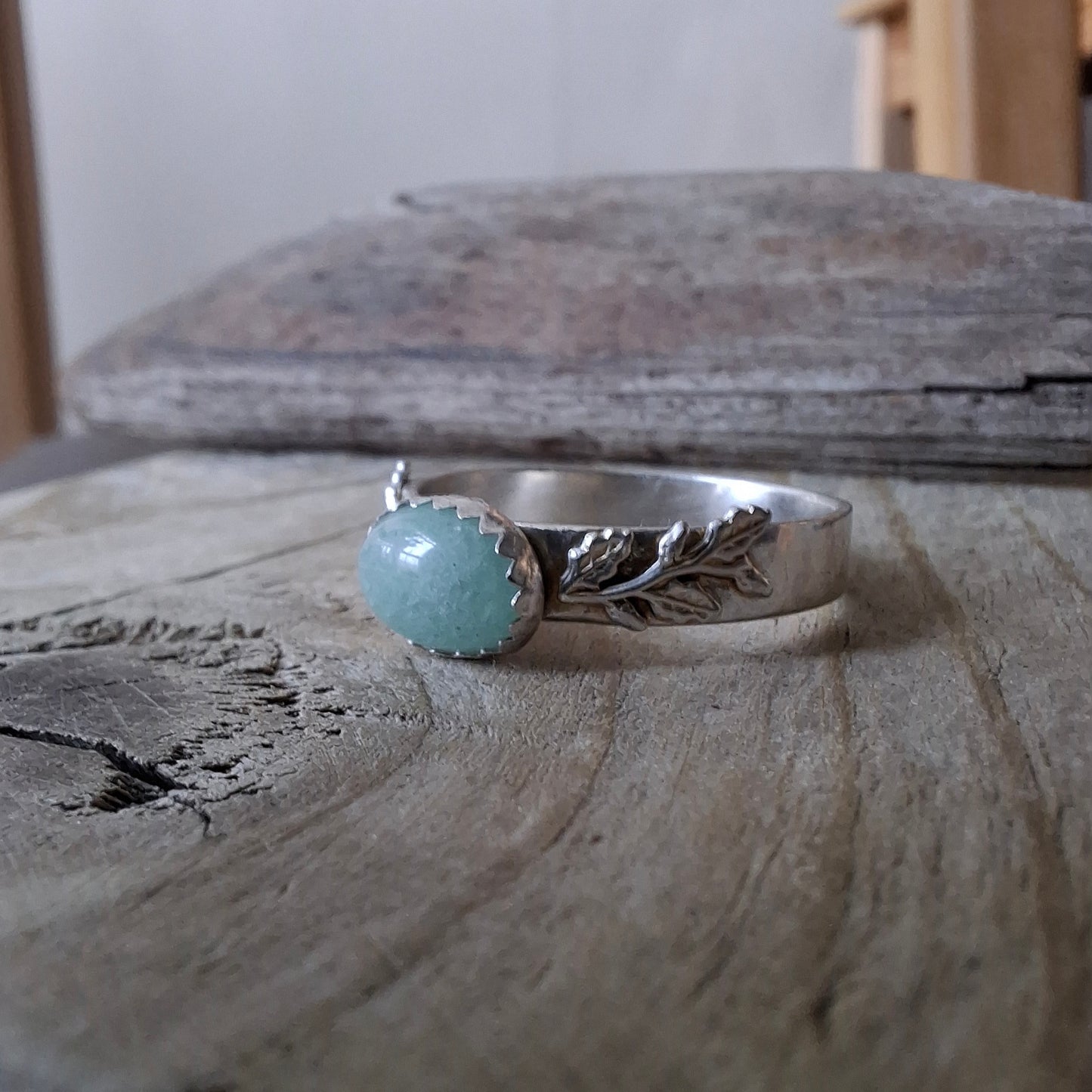 Handmade Oak Leaf & Acorn Aventurine Ring, Nature Inspired Jewellery