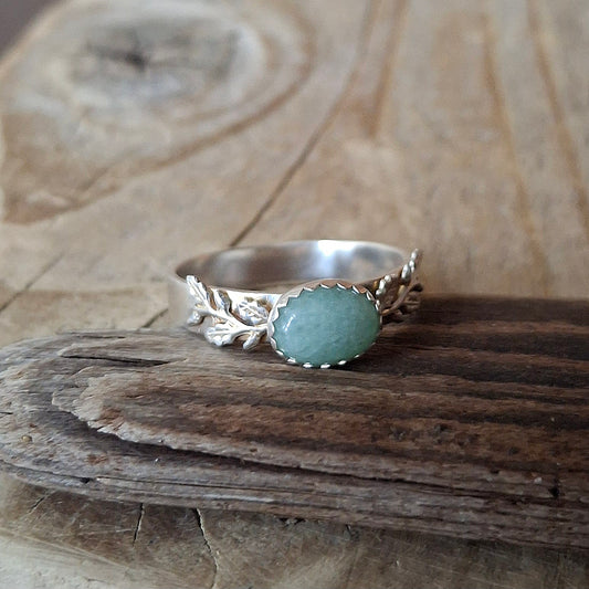 Handmade Oak Leaf & Acorn Aventurine Ring, Nature Inspired Jewellery