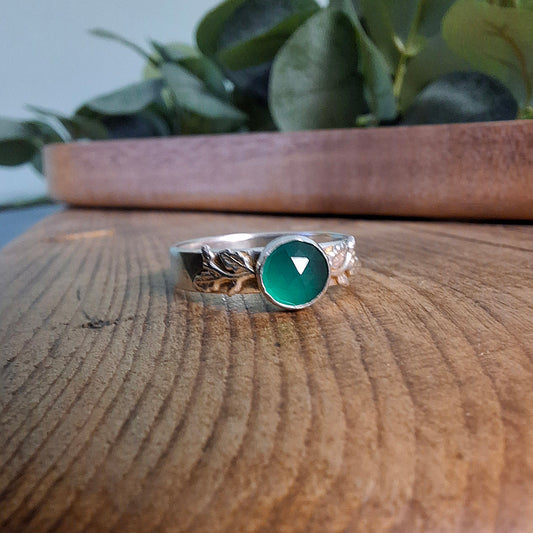 Handmade Oak Leaf & Acorn Green Onyx Ring, Nature Inspired Jewellery