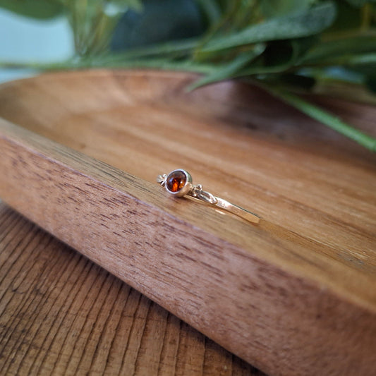 Handmade Delicate Amber Leaf Silver Ring