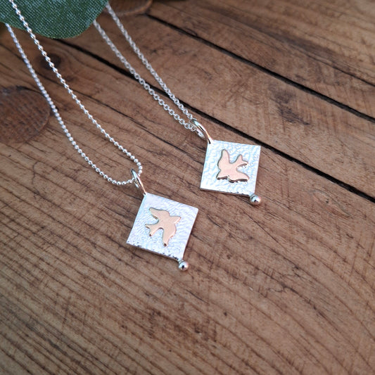 Birds Handmade Silver & Gold Necklace, choice of chain length