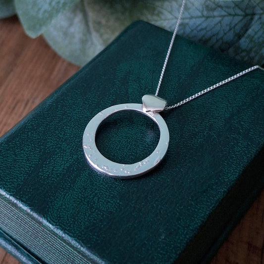 Textured Circle Pendant Silver Necklace
