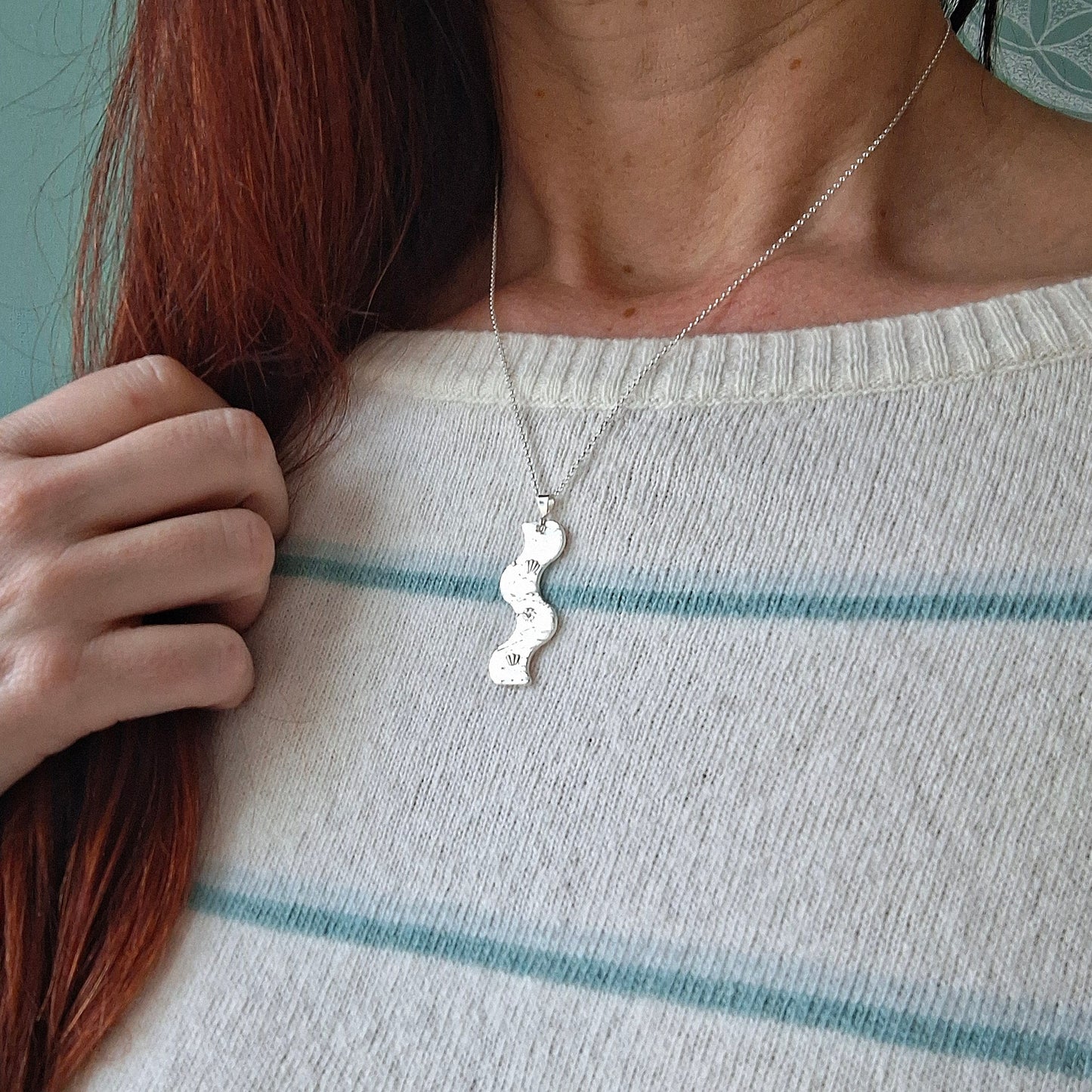 Handmade Wavy Seaside Pendant with Shell Pattern