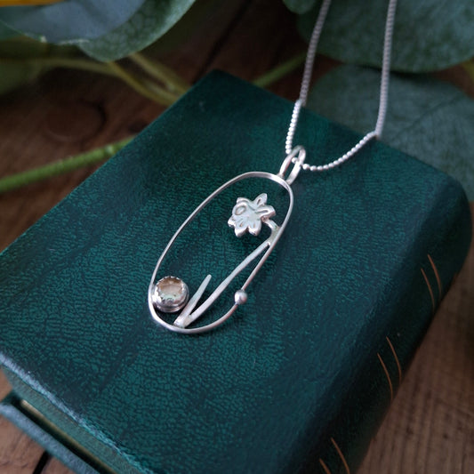 Handmade Oval Daffodil Pendant with Citrine