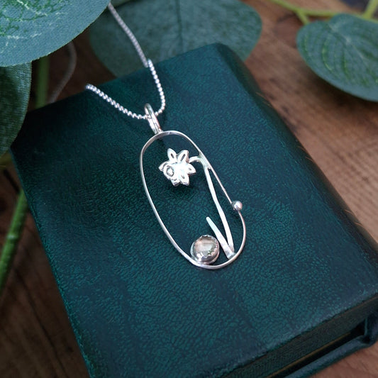 Handmade Oval Daffodil Pendant with Citrine