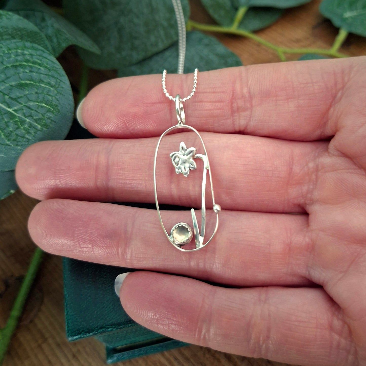 Handmade Oval Daffodil Pendant with Citrine