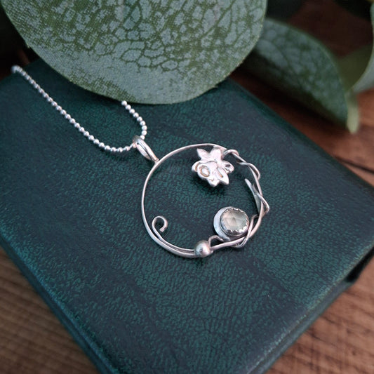 Handmade Round Daffodil Pendant with Green Prehnite