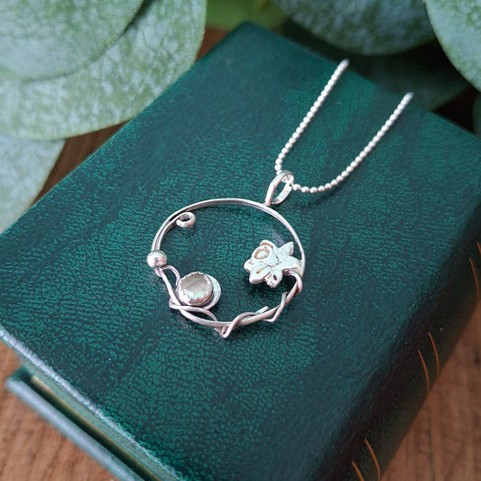 Handmade Round Daffodil Pendant with Green Prehnite