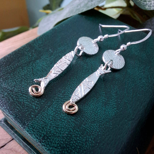Handmade Quirky Silver & Gold Fish Earrings
