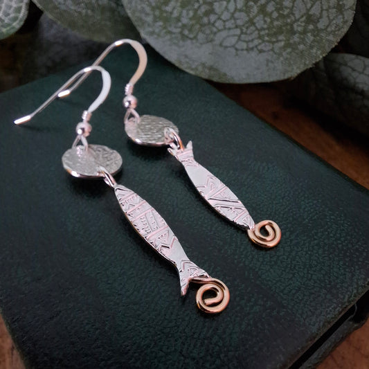 Handmade Quirky Silver & Gold Fish Earrings