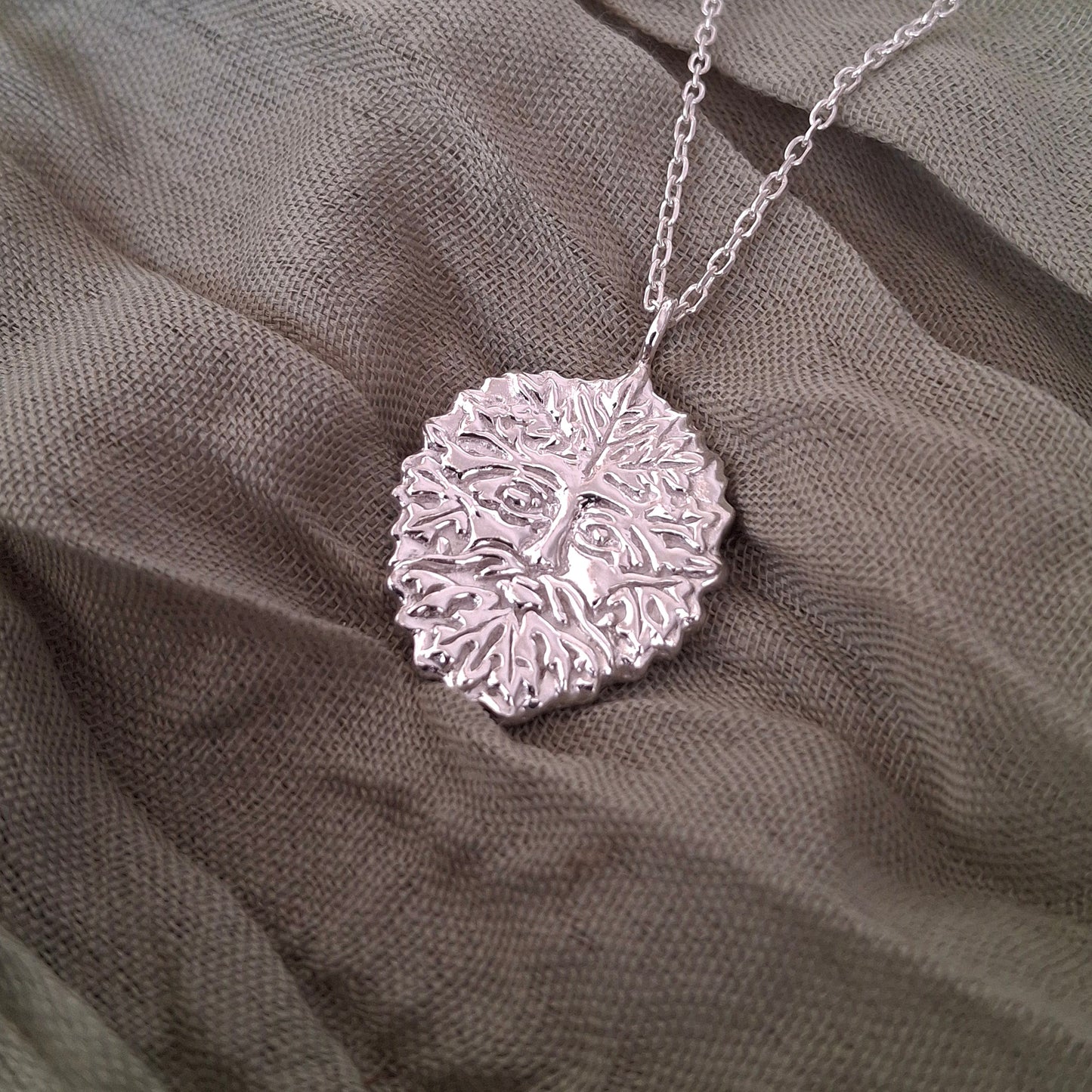 Handmade Greenman Silver Pendant with Necklace