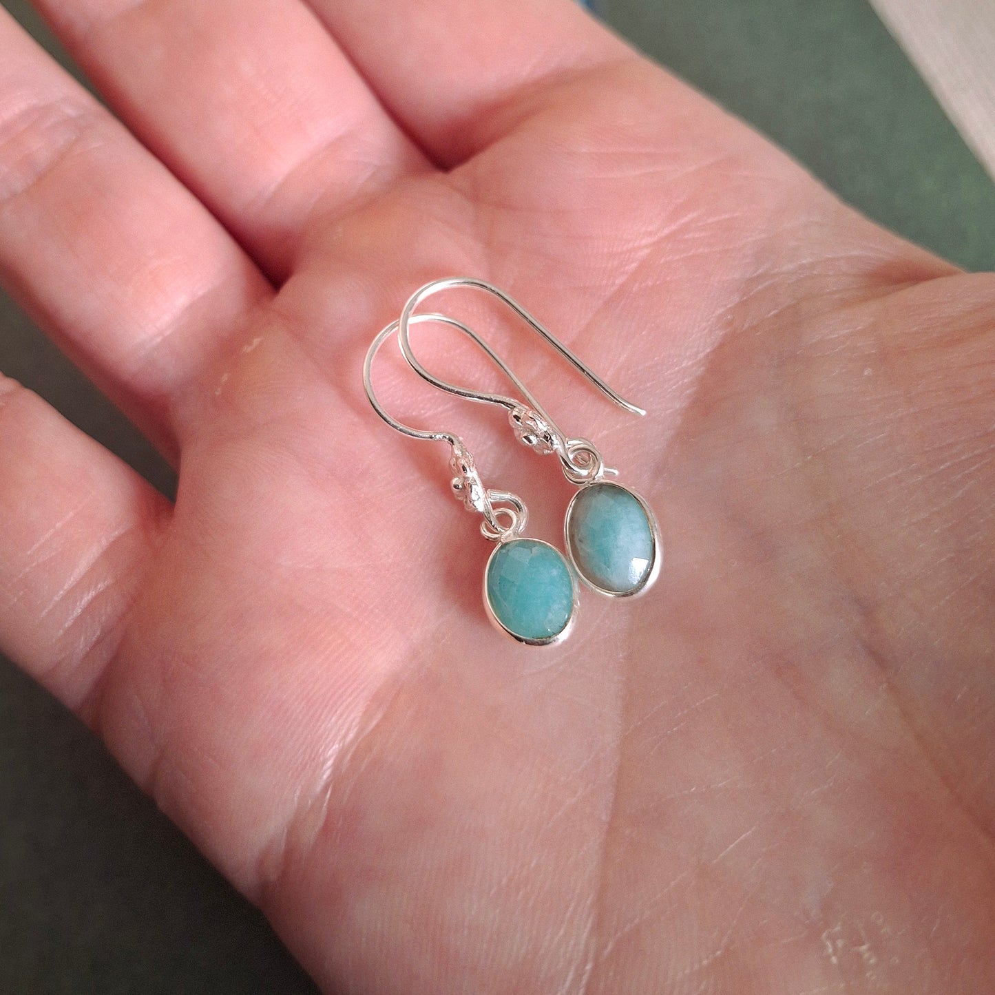 Silver Flower Earrings with Amazonite