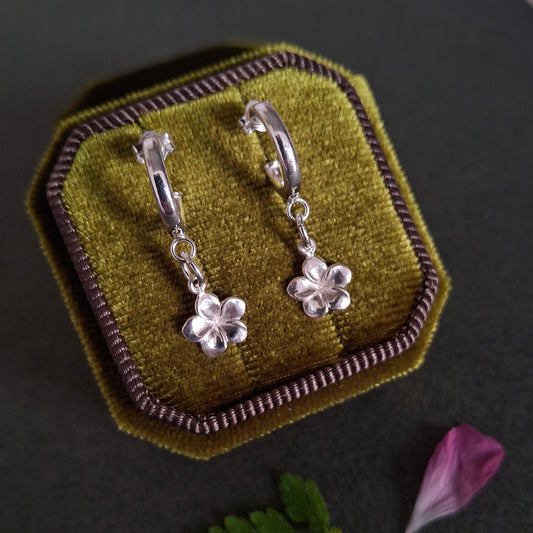 Frangipani Tropical Flower Silver Hoops