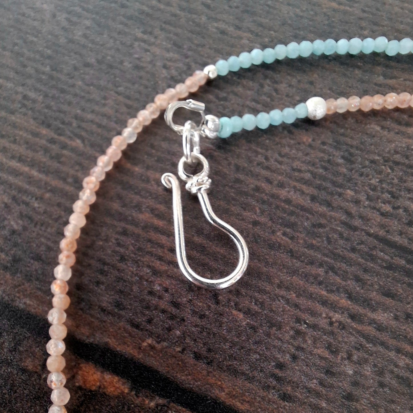 Beaded Sunstone and Amazonite Necklace with Turquoise Silver Pendant