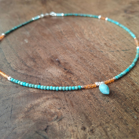 Chrysocolla, Carnelian and Amazonite Necklace