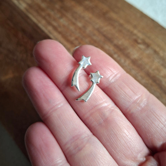 Handmade Celestial Shooting Stars Silver Studs