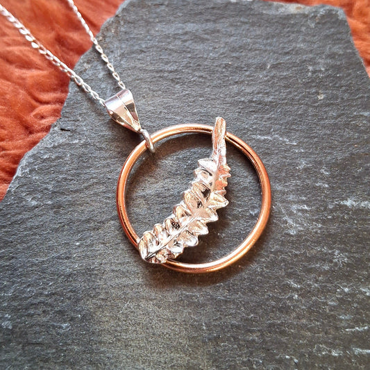 Real Fern Leaf Pendant - Silver and Copper Necklace
