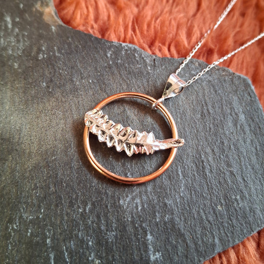 Real Fern Leaf Pendant - Silver and Copper Necklace