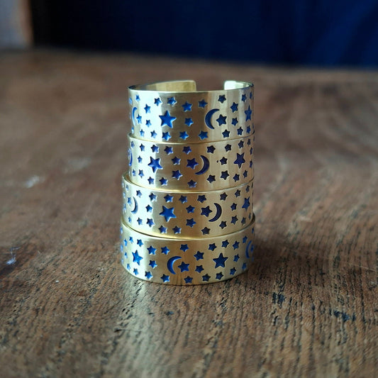 Celestial Night Sky Ring, Gold and Blue, choose your size