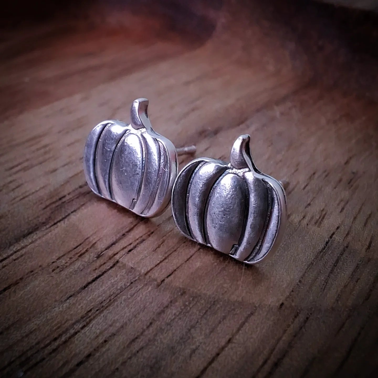 Handmade Silver Pumpkin Studs