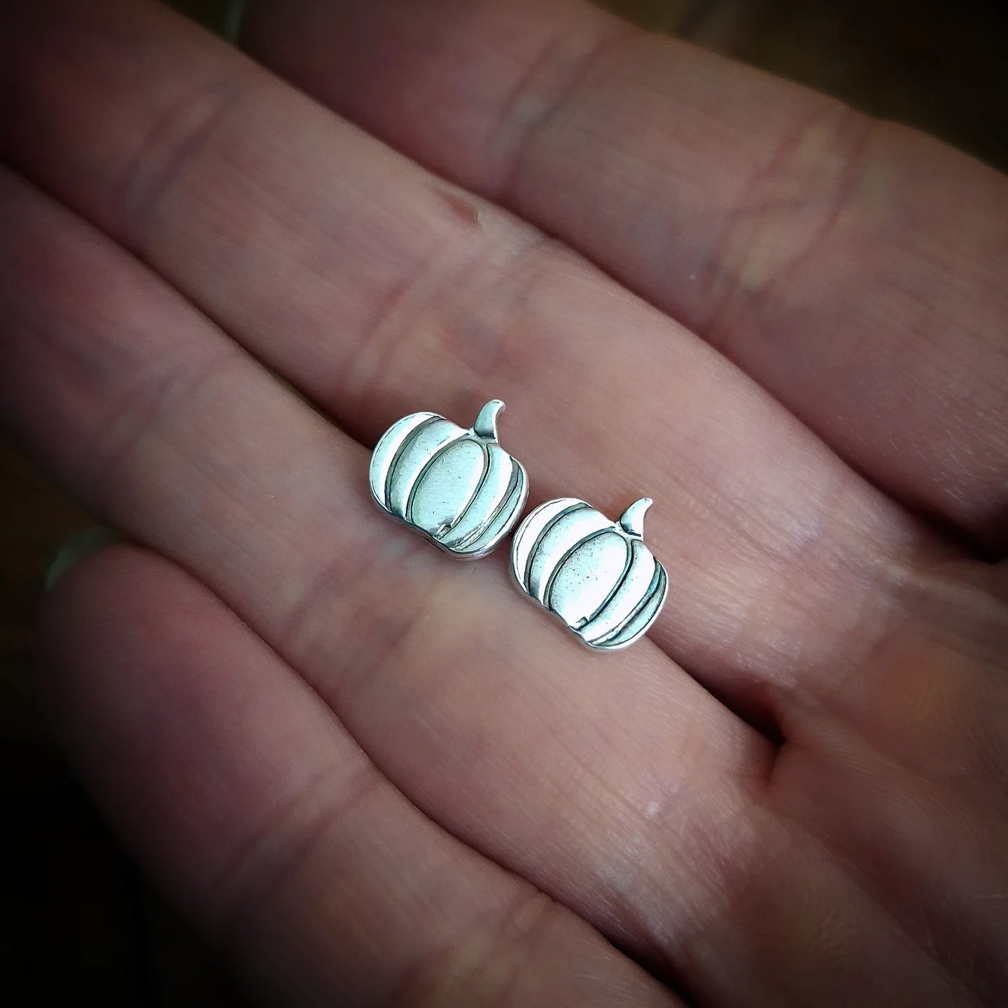 Handmade Silver Pumpkin Studs