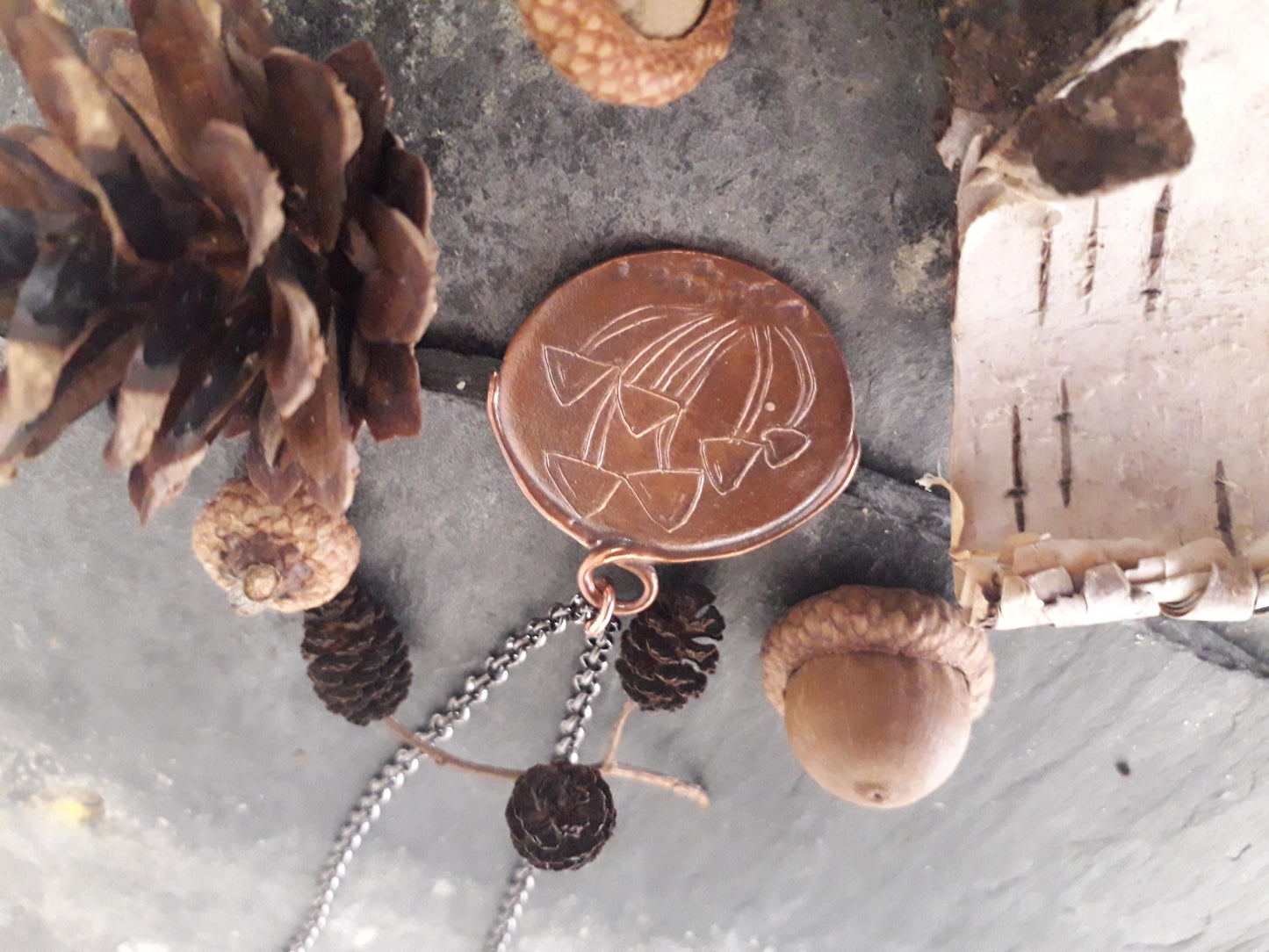 Cluster of mushrooms, copper pendant, autumn, woodland - Irmy Creations