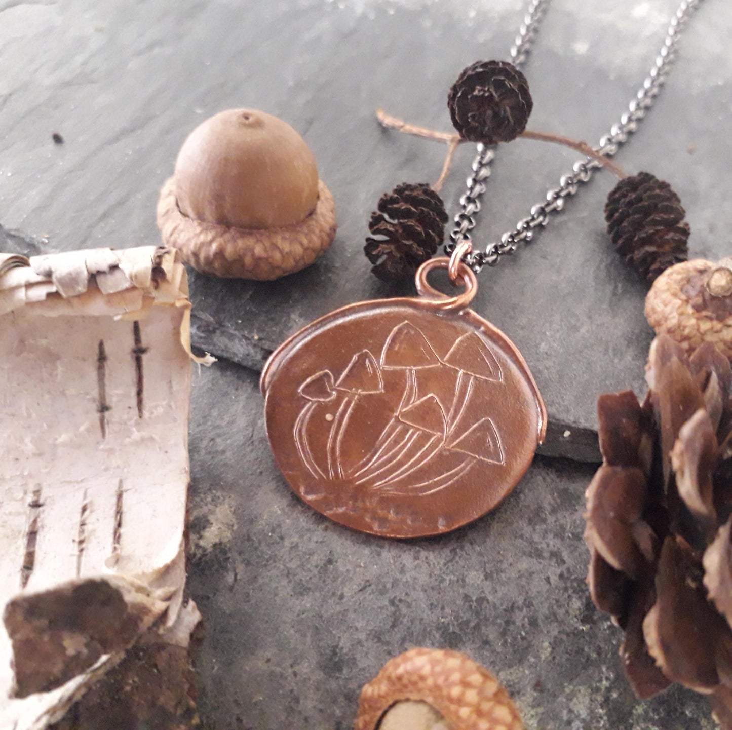 Cluster of mushrooms, copper pendant, autumn, woodland - Irmy Creations