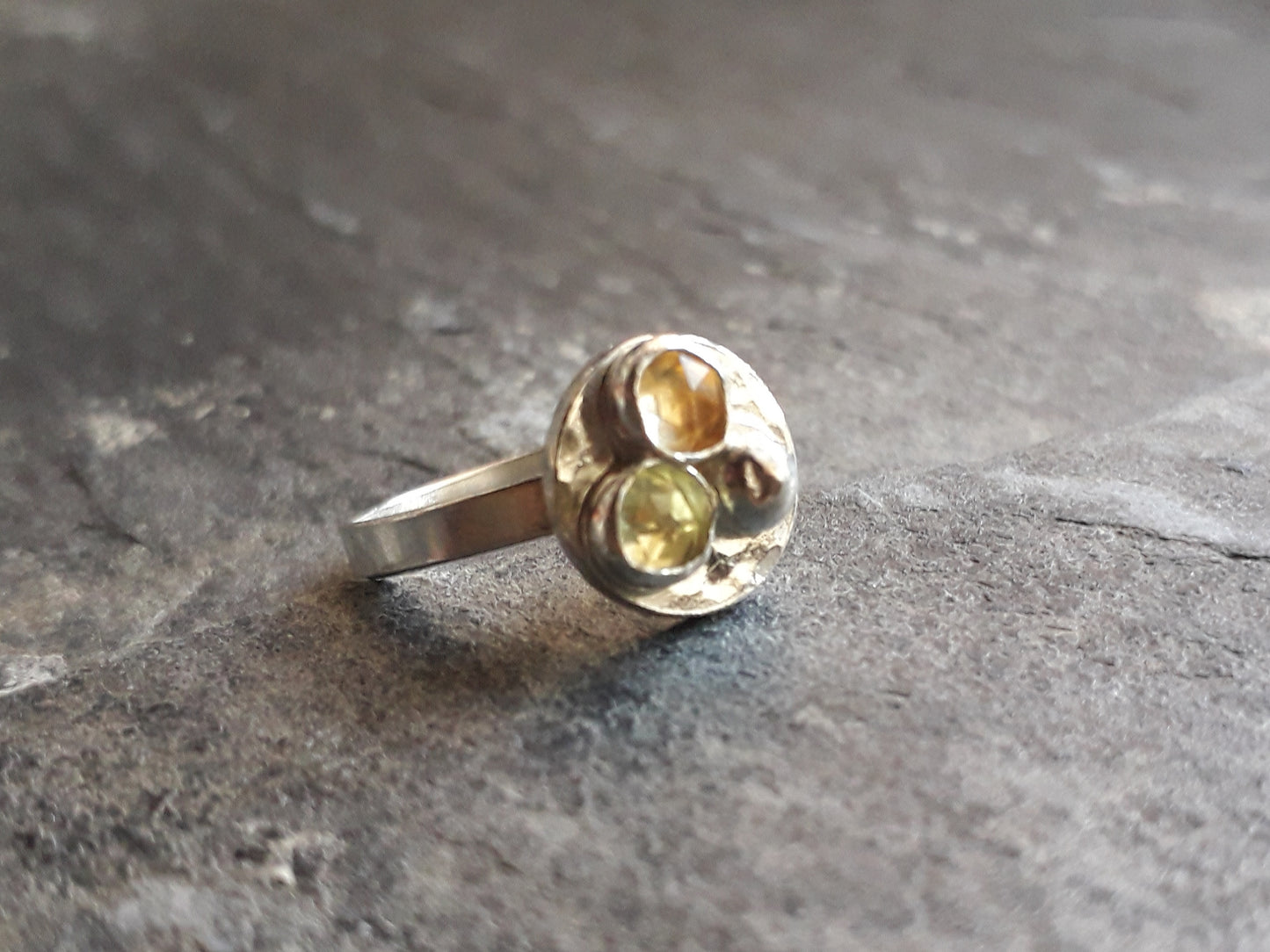Gemstone Nest Silver Ring with Citrine and Lemon Quartz, Size J - Irmy Creations