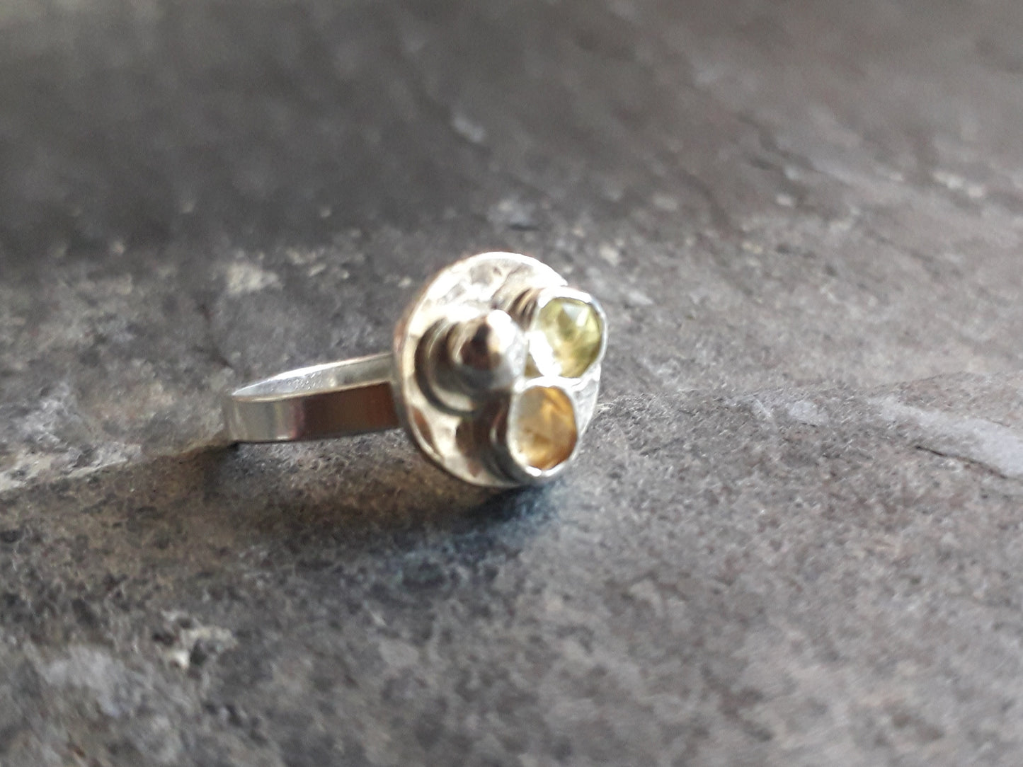 Gemstone Nest Silver Ring with Citrine and Lemon Quartz, Size J - Irmy Creations