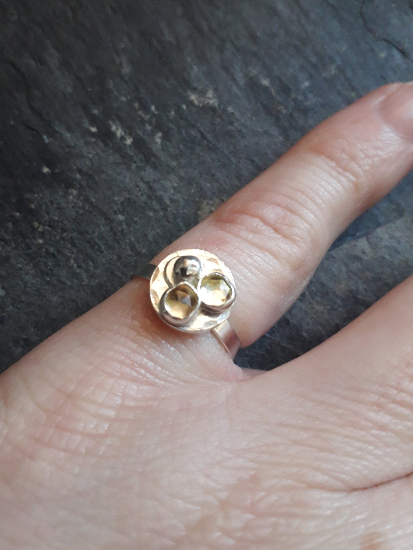 Gemstone Nest Silver Ring with Citrine and Lemon Quartz, Size J - Irmy Creations