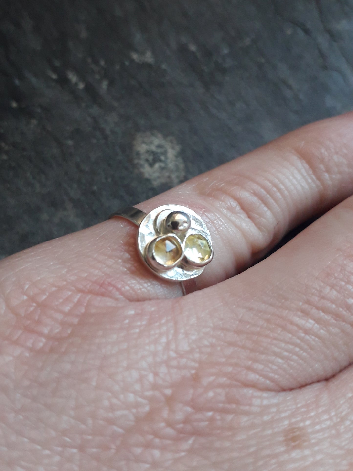 Gemstone Nest Silver Ring with Citrine and Lemon Quartz, Size J - Irmy Creations