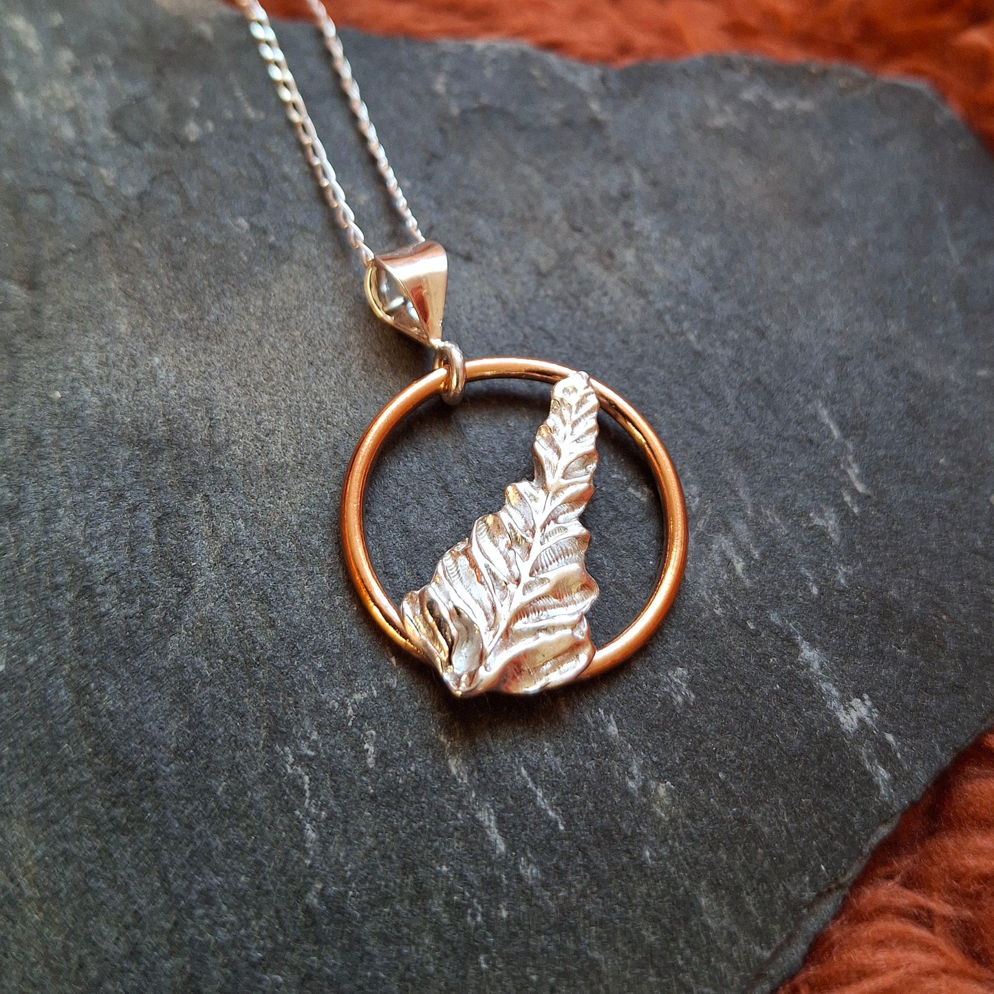 Fern Leaf Pendant - Silver and Copper Necklace