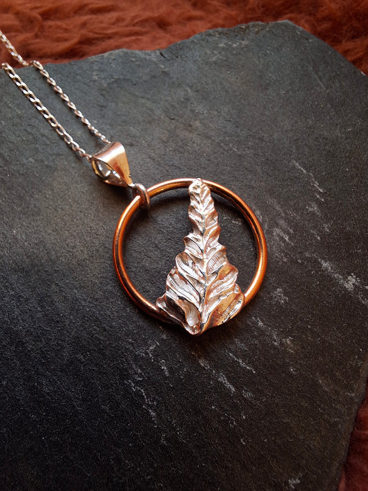 Fern Leaf Pendant - Silver and Copper Necklace