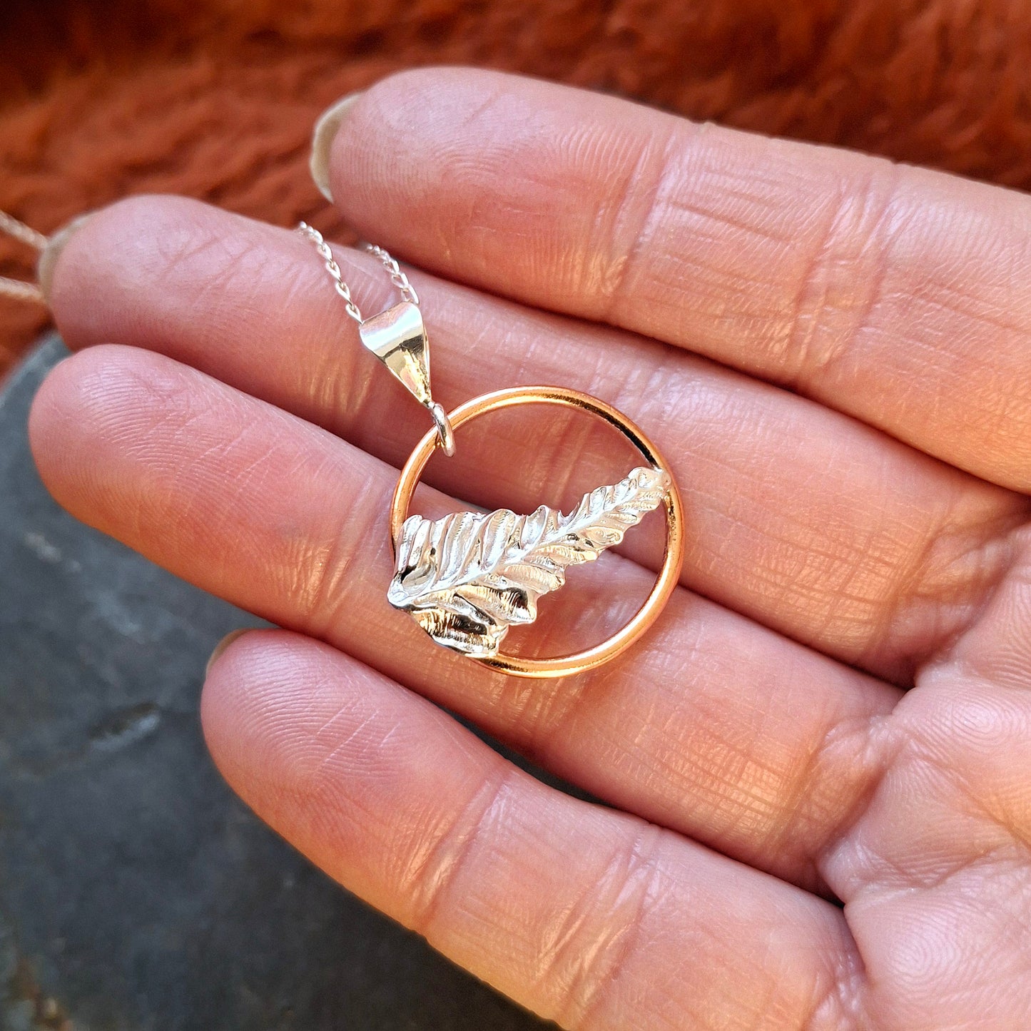 Fern Leaf Pendant - Silver and Copper Necklace