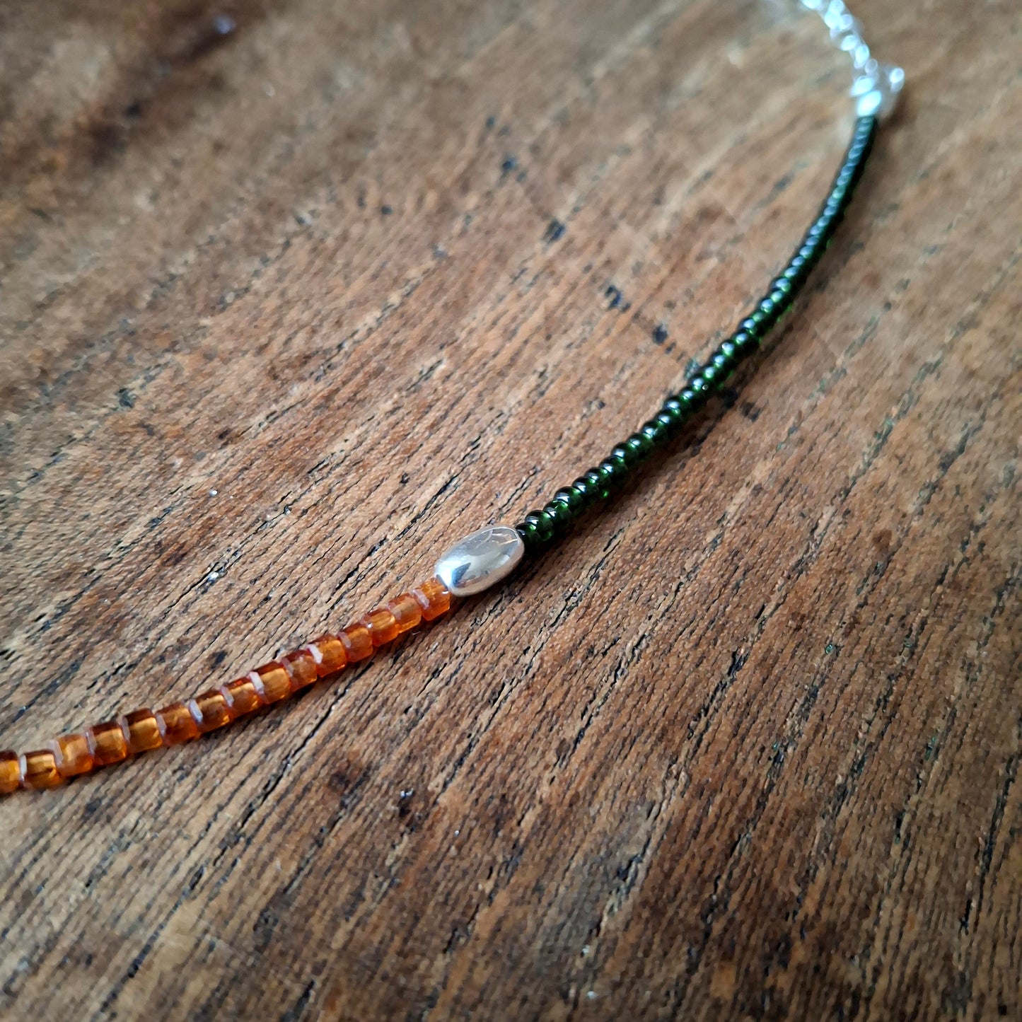 Acorn Silver Necklace with Hessonite Garnet and Glass Beads