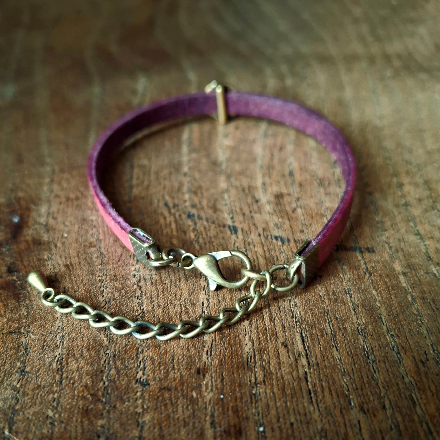 Plum Coloured Leather Bracelet with Antique Gold Mandala Charm