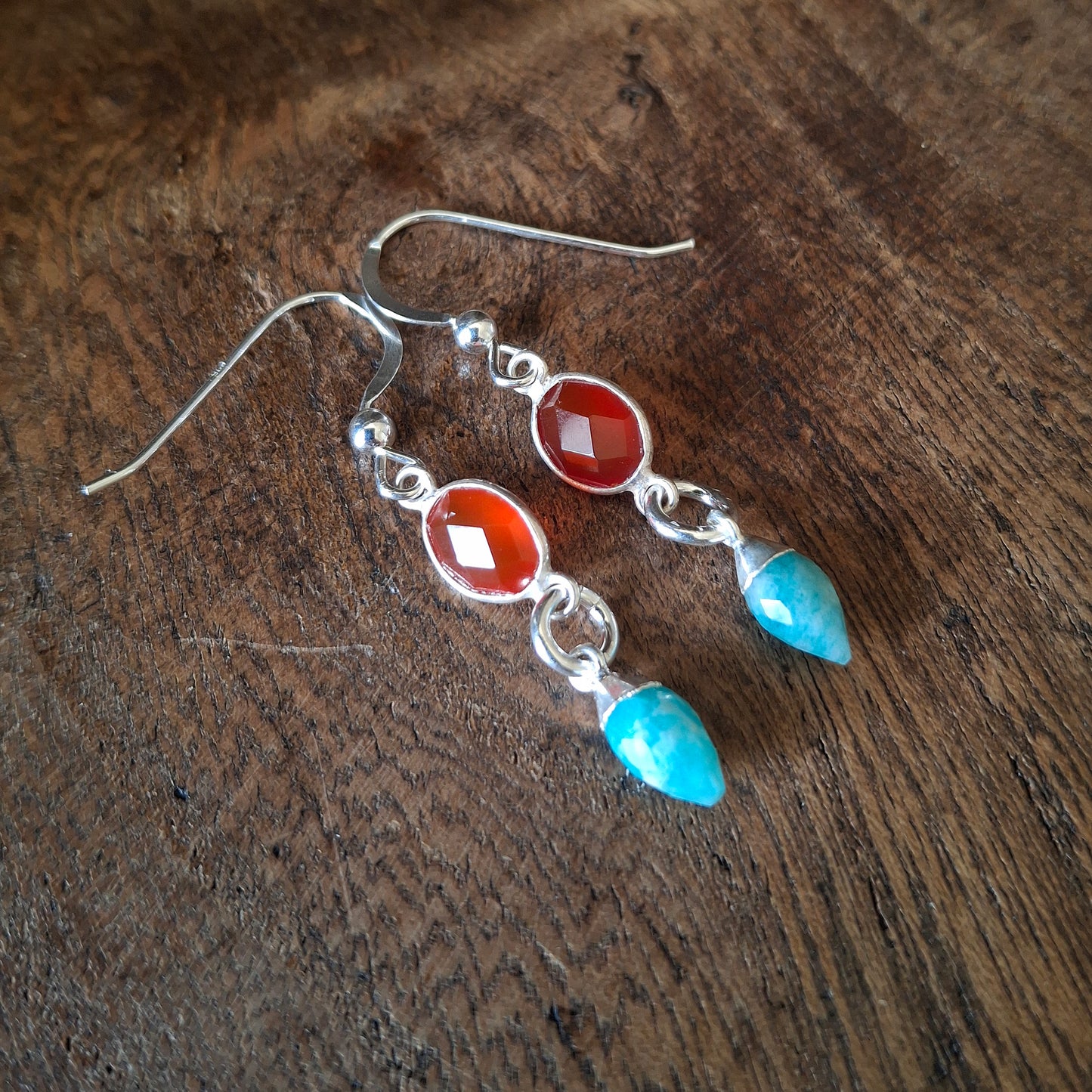 Autumn Glow Gemstone Silver Earrings with Carnelian and Amazonite