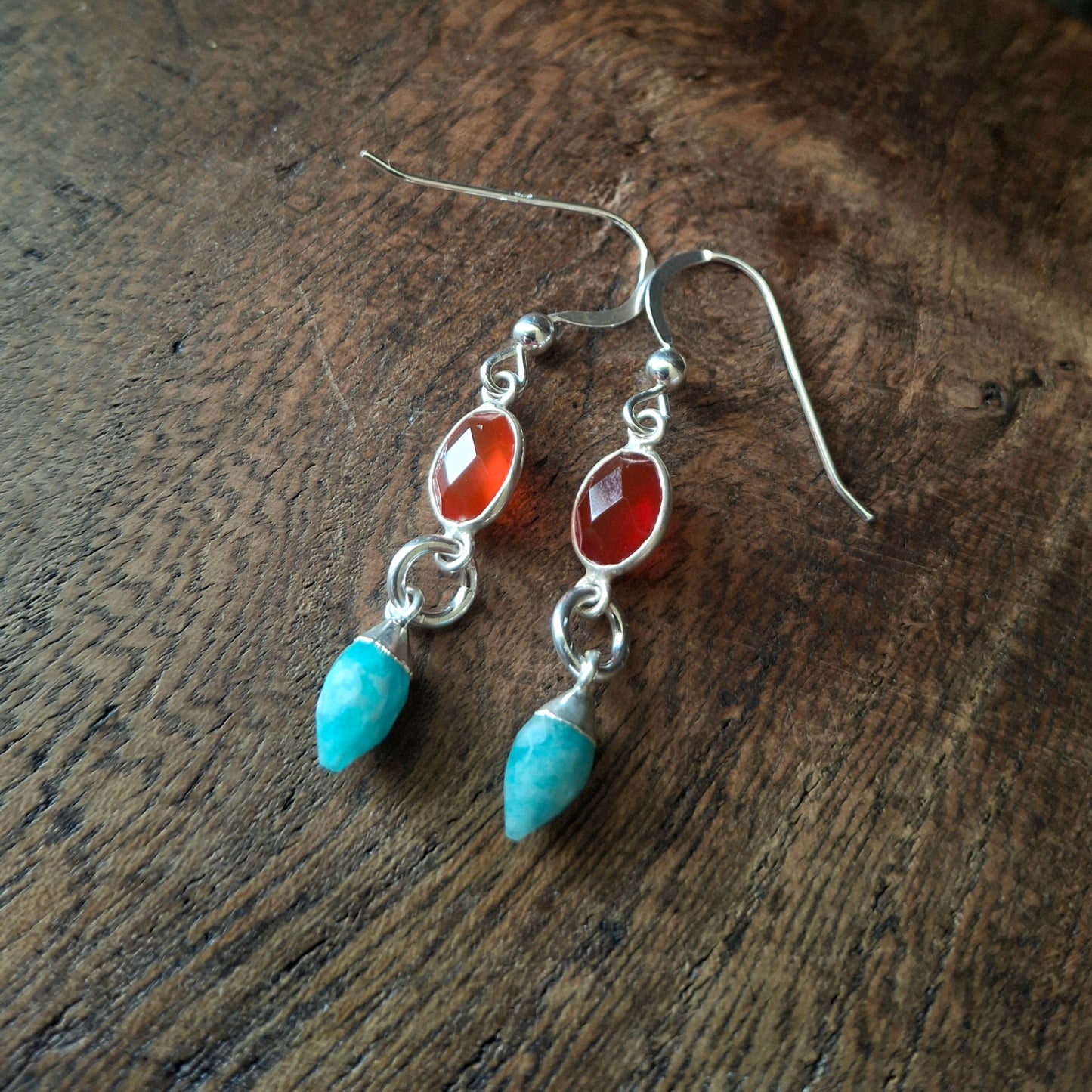 Autumn Glow Gemstone Silver Earrings with Carnelian and Amazonite