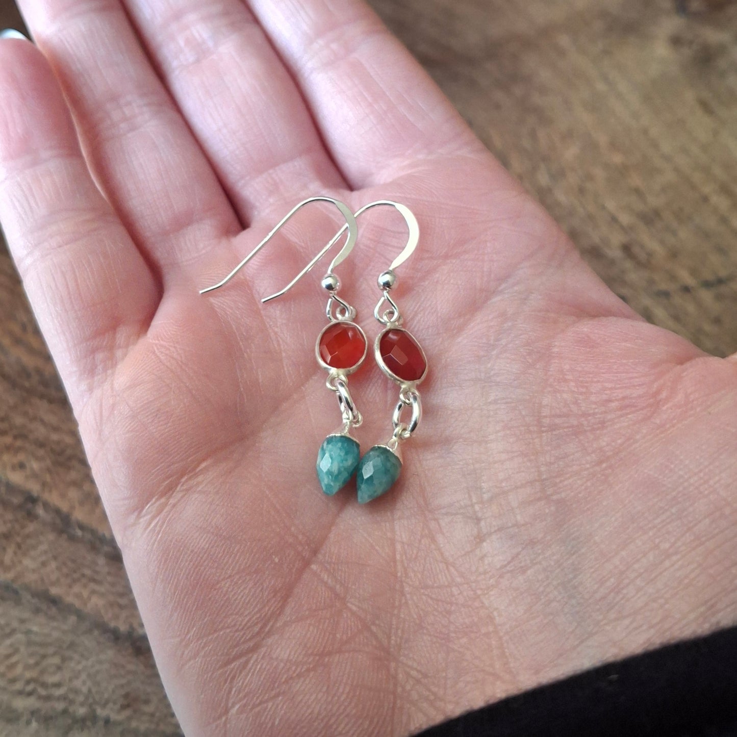 Autumn Glow Gemstone Silver Earrings with Carnelian and Amazonite