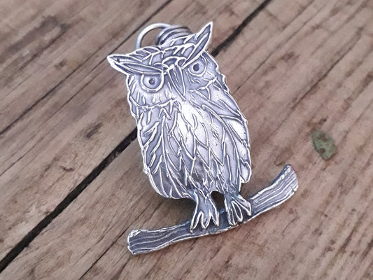 Owl - Fine Silver Necklace - Oxidized Silver - Irmy Creations