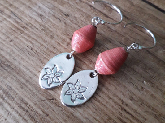 Recycled Paper Beads and Flower Charm Earrings - Irmy Creations