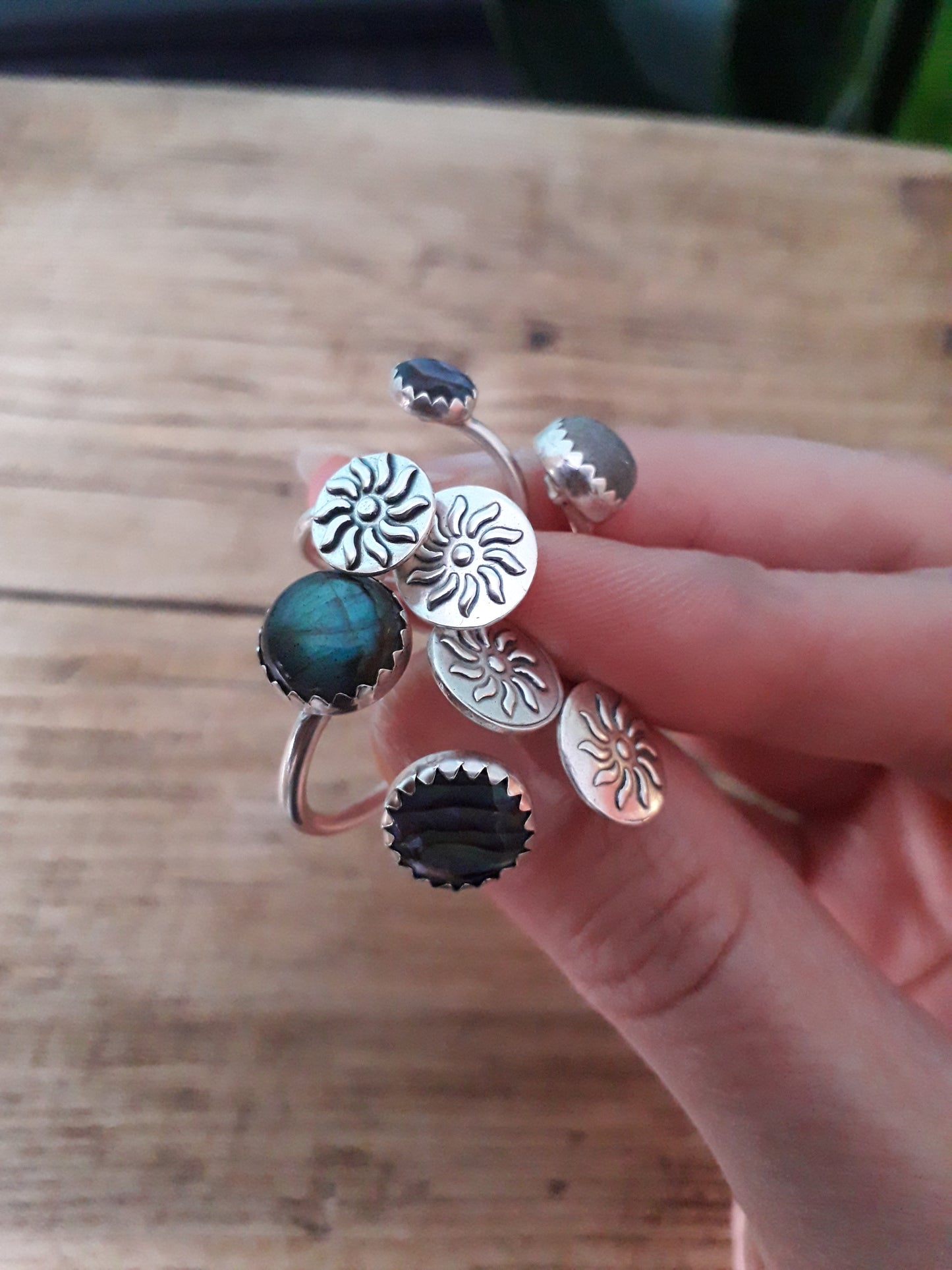 Abalone Sun Ring, Blue, Open Adjustable - Irmy Creations