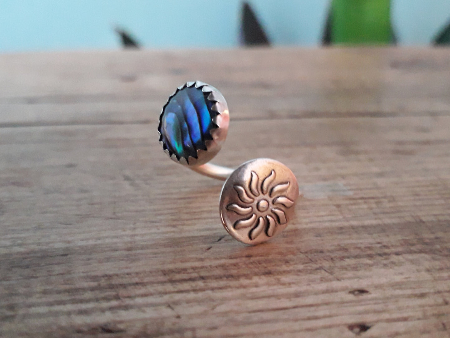 Abalone Sun Ring, Blue, Open Adjustable - Irmy Creations