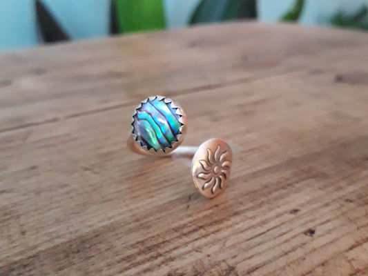 Abalone Sun Ring, Blue, Open Adjustable - Irmy Creations