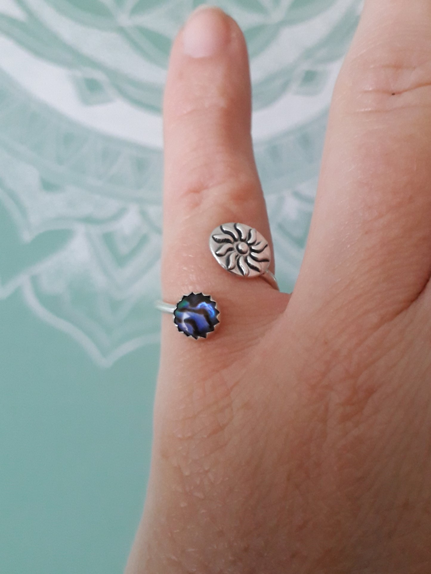 Abalone Sun Ring, Violet, Open Adjustable - Irmy Creations